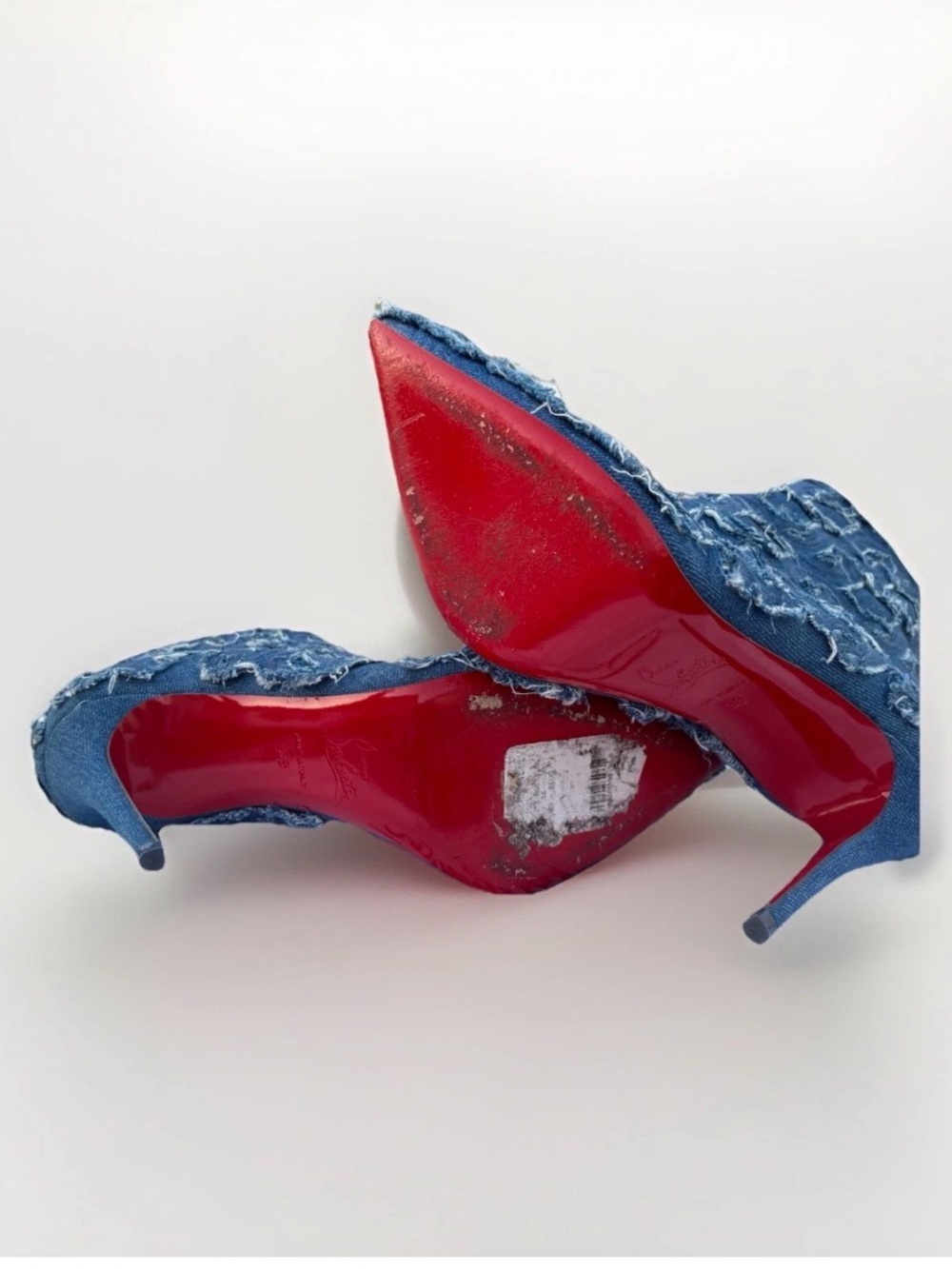 Christian Louboutin Distressed Denim Pointed Ankle Boots - Blue Size 8 - Picture 4 of 6